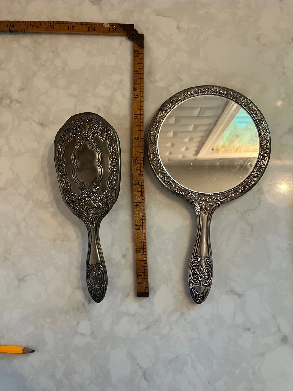 Vintage silver plated vanity set heavy ornate Art Nouveau